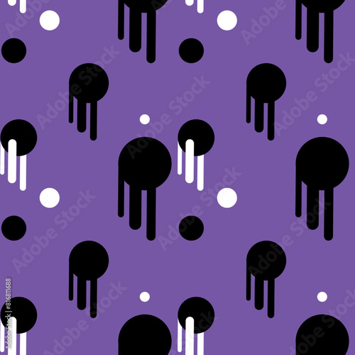 Vector seamless pattern of abstract modern design, abstract round shape with fat short lines on violet background.