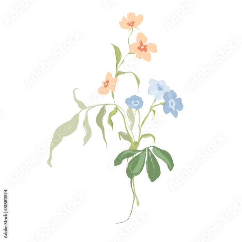 Watercolor abstract flower bouquet of forget-me-not. Hand painted floral card of wildflowers isolated on white background. Holiday Illustration for design, print, fabric or background.