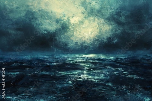 mysterious dark ocean vast expanse of deep inky waters stretching to the horizon evoking a sense of the unknown and the power of nature digital painting