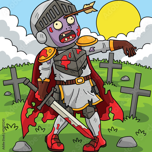 Zombie Knight Colored Cartoon Illustration
