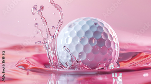 golf ball with splash of colorful liquid isolated on pastel background