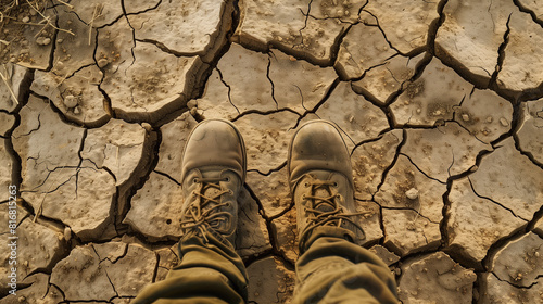 Boots on Dry, Cracked Earth Depicting Extreme Drought Conditions
