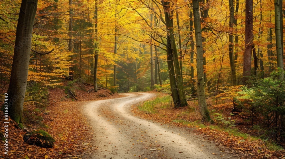 Obraz premium Forest path dirt road in the autumn woodland