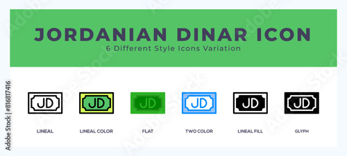 Jordanian dinar icon set with different styles. Vector illustration. photo
