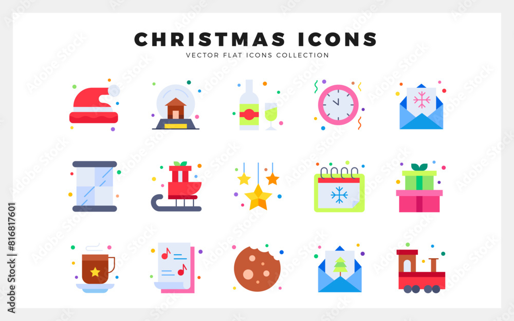 15 Christmas Flat icon pack. vector illustration.