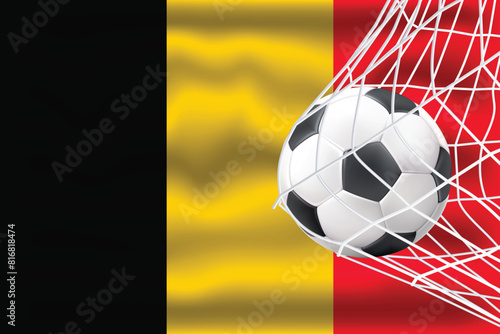 Fifa Football ball with the national flag of Belgium  Flag of Belgium  Horizontal Realistic waving flag of State of Belgium  Fabric textured flowing flag of Belgium