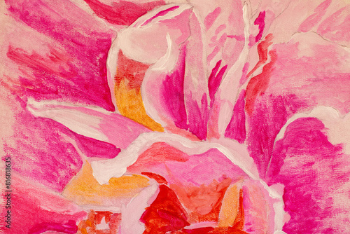 Original watercolors oil painting of flowers,beautiful Pink purple delicate rose peony flowers on canvas close up. Modern Impressionism.Impasto artwork.
