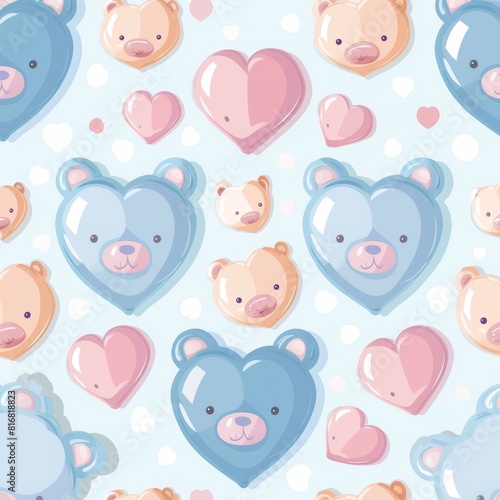 Wallpaper Mural Romantic pastel valentine hearts and bears seamless pattern for love-themed designs Torontodigital.ca