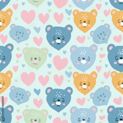 Wallpaper Mural Sweet pastel valentine hearts and bears seamless pattern for background and decoration Torontodigital.ca