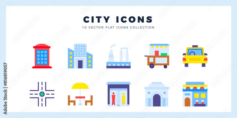 Obraz premium 10 City Flat icon pack. vector illustration.