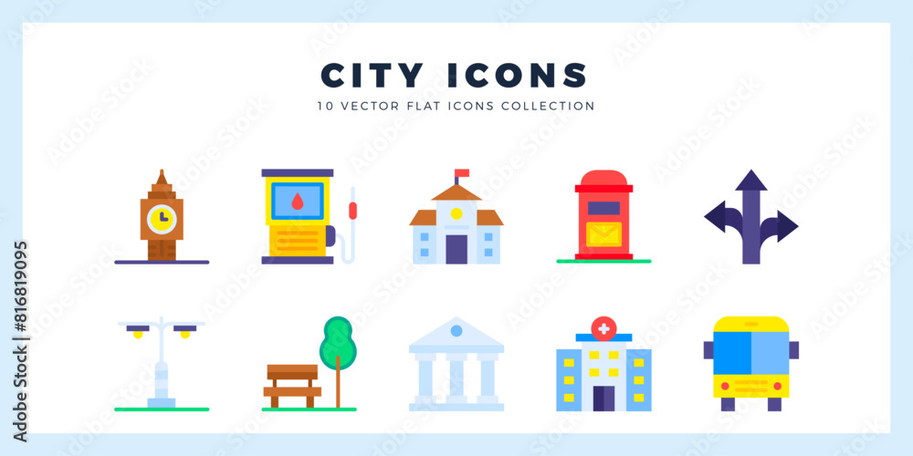 10 City Flat icon pack. vector illustration.