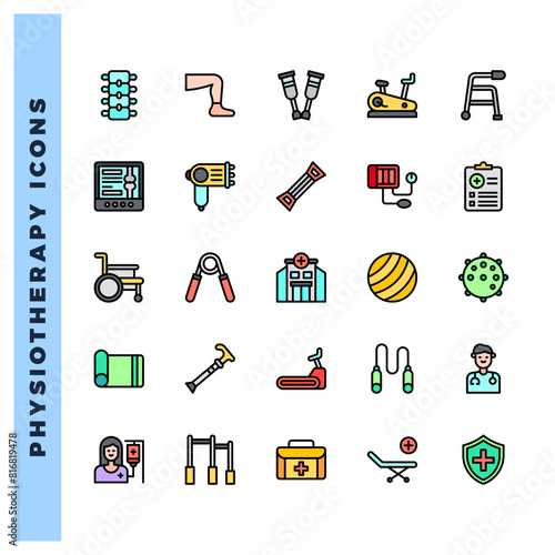 25 Physiotherapy Lineal Color icons pack. vector illustration.