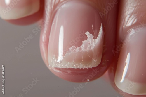 Close up view of a person's nail with white substance, suitable for beauty and healthcare concepts