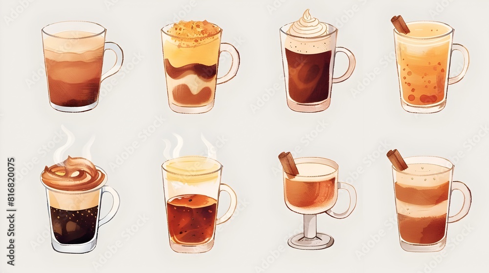 Cozy Autumn and Winter Warm Beverages in Assorted Mugs and Cups Cozy Autumn and Winter Warm Beverages in Assorted Mugs and Cups