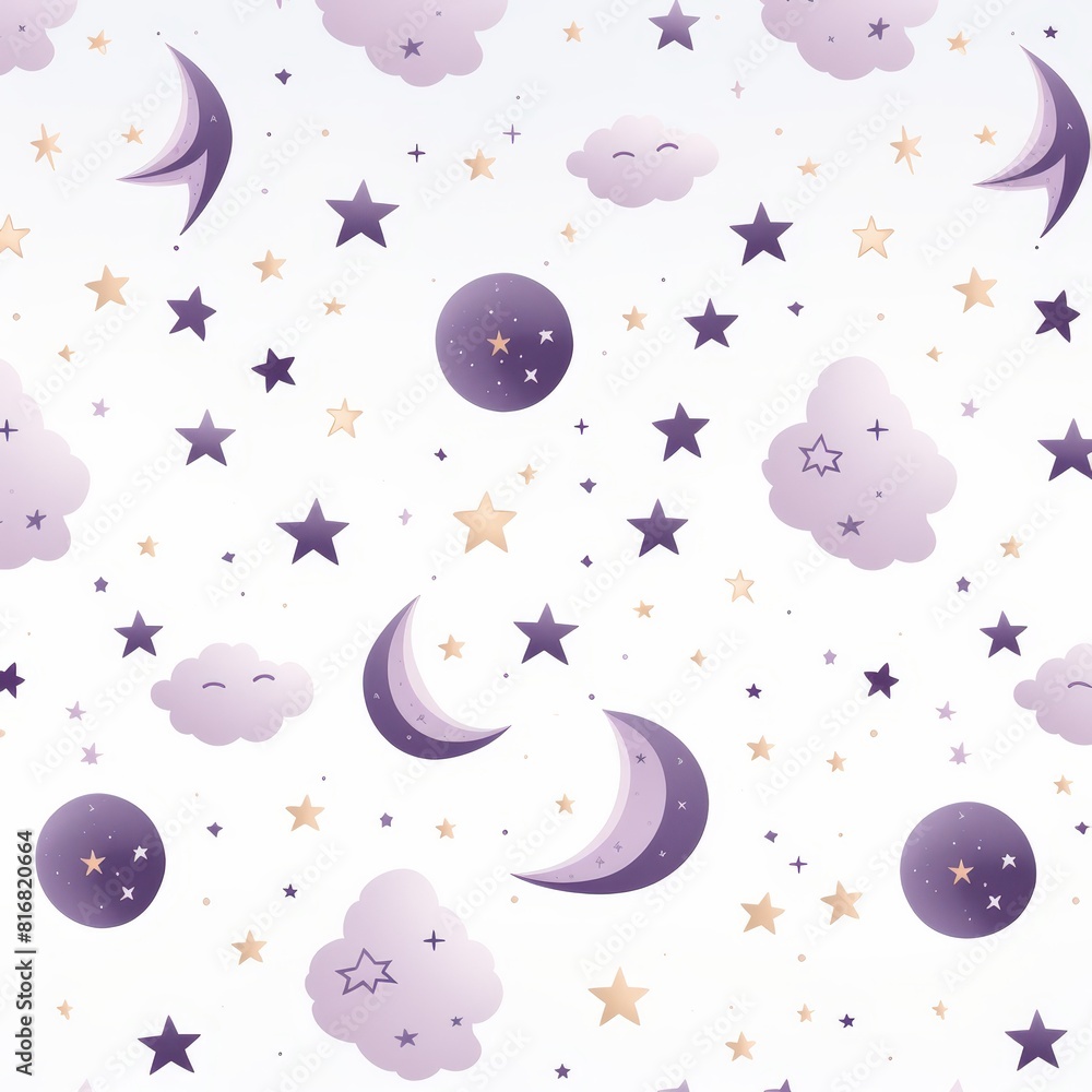 High-quality pastel night stars pattern illustration on white background for design projects