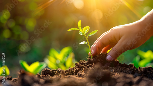 Wallpaper Mural Hand Planting Young Tree in Soil with Sunlight Streaming Through Leaves Torontodigital.ca