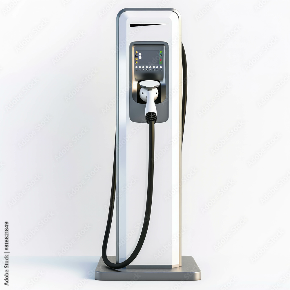 An electric car charging station with a pipe against a clean white background. AI generative technology ensures high-quality imagery. An electric car charging station with a pipe against a clean white background. AI generative technology ensures high-quality imagery.