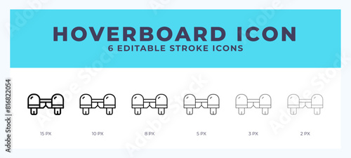 Hoverboard icon with different stroke. Editable stroke. Vector illustration.