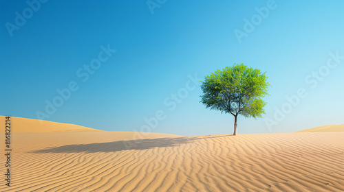 Single Green Tree Standing Resilient in Vast Desert Landscape
