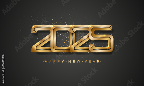 Happy New Year 2025 with elegant modern premium design and golden realistic metal number. Vector illustration.