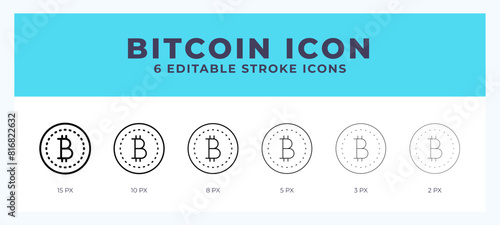 Bitcoin line icon with different stroke. Vector illustration.