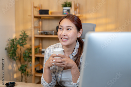 female working and break for coffee