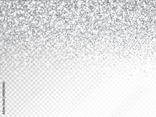Silver or white glitter lights background. Sparkling glittering rain effect. Luxury frame for Christmas, wedding, birthday party. Transparent background can be removed in vector format.