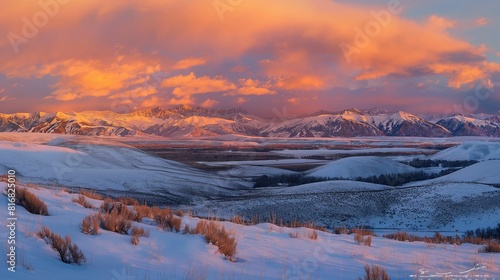 Wallpaper Mural Sunset over snowy mountain landscape with colorful clouds. Torontodigital.ca