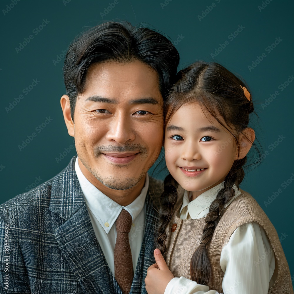 Asian father with daughter on isolated background Asian father with daughter on isolated background