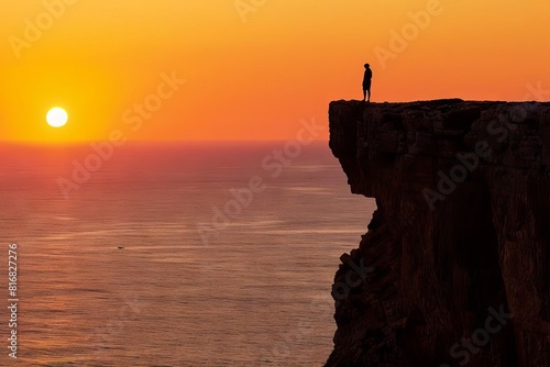 tranquil silhouette embracing serene sunset on cliffs edge finding inner peace in natures grandeur photo
