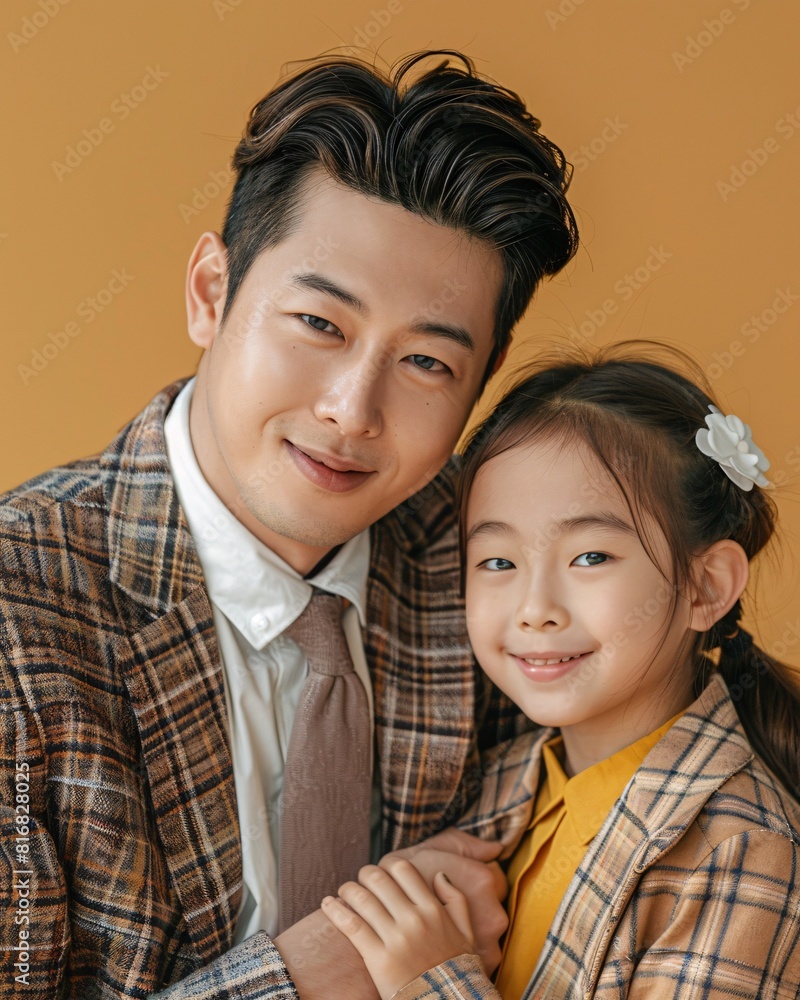 Asian father with daughter on isolated background Asian father with daughter on isolated background