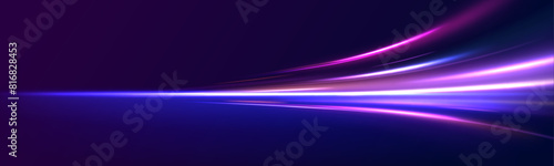 Speed connection background. Panoramic high speed technology concept, light abstract background. Vector blue glowing lines air flow effect. 