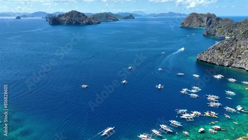 One of the best island and beach destination in the world, a stunning view of rocks formation and clear water of Coron Palawan, Philippines.	 photo