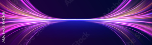 Blurred car light motion effect, city road background with long exposure night lights with dynamic flashlight. Abstract background in blue and purple neon glow colors. 