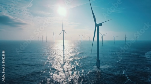 Offshore wind turbines in the sea.