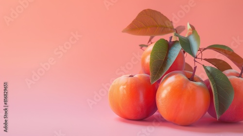 Ripe persimmon fruit from the east with pastel background.