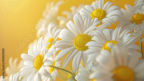 Vibrant Daisies Spread on Yellow Background  Top View