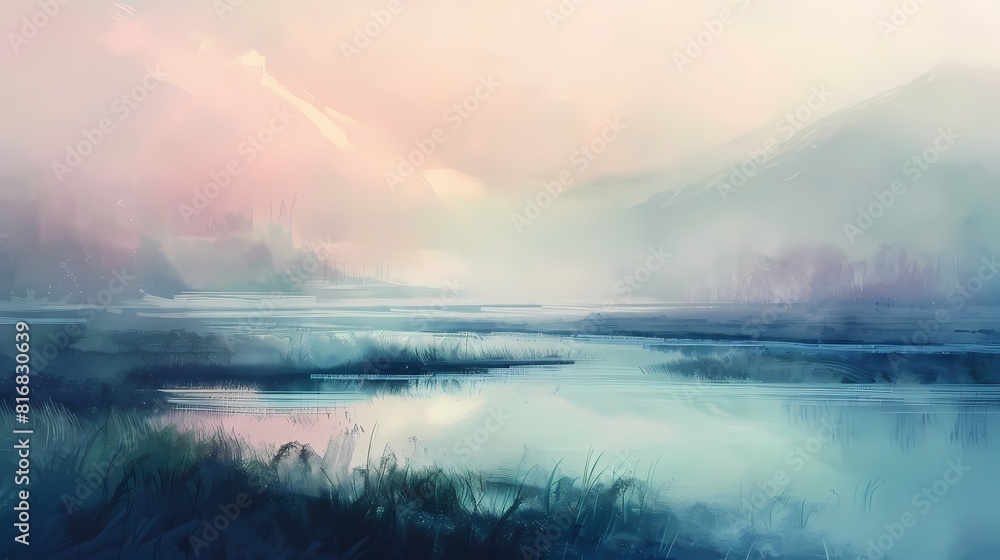 Soft pastel colors merging gently, painting the landscape in subtle and beautiful tones.
