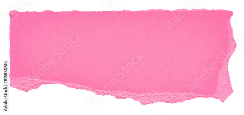 Isolated cut out torn piece of blank pink paper note cardboard with texture and copy space for text on white or transparent background
