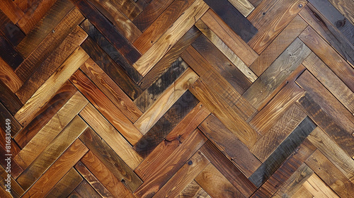 Chevron Wood Flooring A stylish arrangement of chevron-patterned wood flooring with alternating slats creating a striking geometric design adding warmth and elegance to interior spaces.