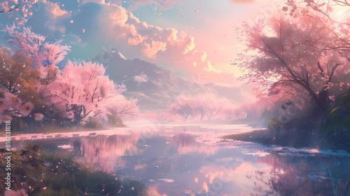 Delicate pastel shades enveloping the scenery  evoking a sense of serenity and harmony.