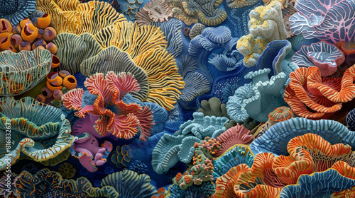 Coral Reef Texture A close-up of coral reef texture with intricate patterns and vibrant colors of coral formations showcasing the delicate beauty and biodiversity of underwater ecosystems. photo