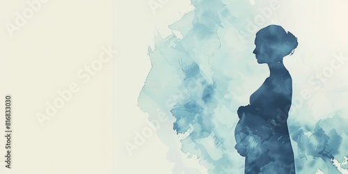 Blue watercolor silhouette of a pregnant woman