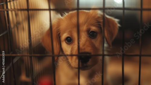 檻の中の悲しそうな子犬 