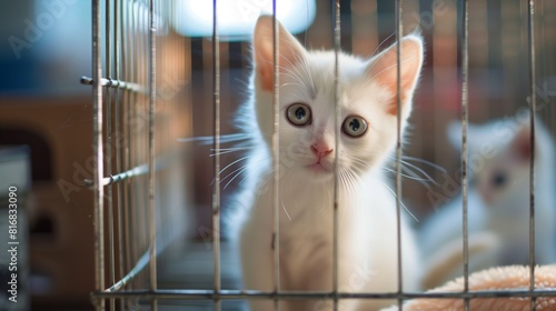 檻の中の悲しそうな子猫
