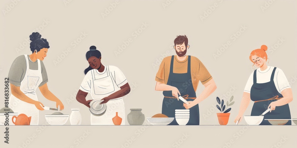 Obraz premium People cooking together in a kitchen.