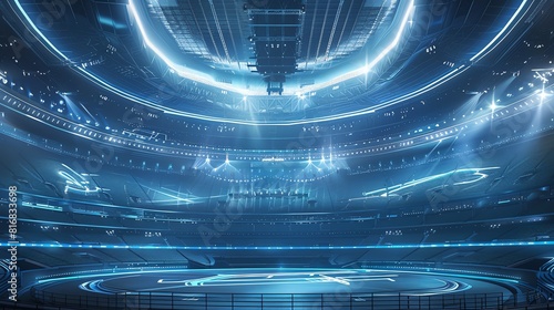 Futuristic sports arena, hightech gadgets and dynamic lighting, athletes in motion