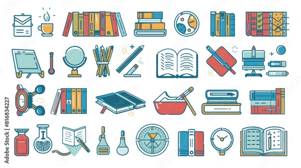 School supplies and books on white background, perfect for educational designs School supplies and books on white background, perfect for educational designs
