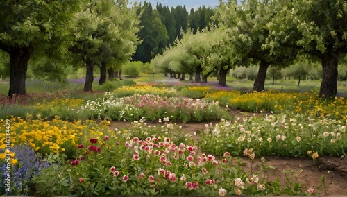 Wallpaper Mural A beautiful field of flowers and fruit trees. Torontodigital.ca