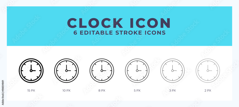 Clock icon symbol. Logo illustration thin line. Bold line vector icons. Editable stroke Clock icon symbol. Logo illustration thin line. Bold line vector icons. Editable stroke
